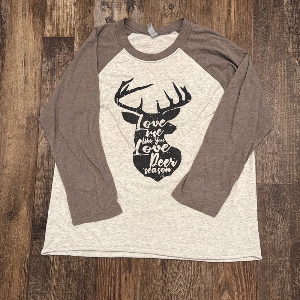 Hunting Graphic Women’s 3/4 Sleeve Baseball T Shirt by Next Level Apparel Sz Med